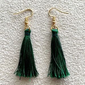 Emerald green tassel earrings